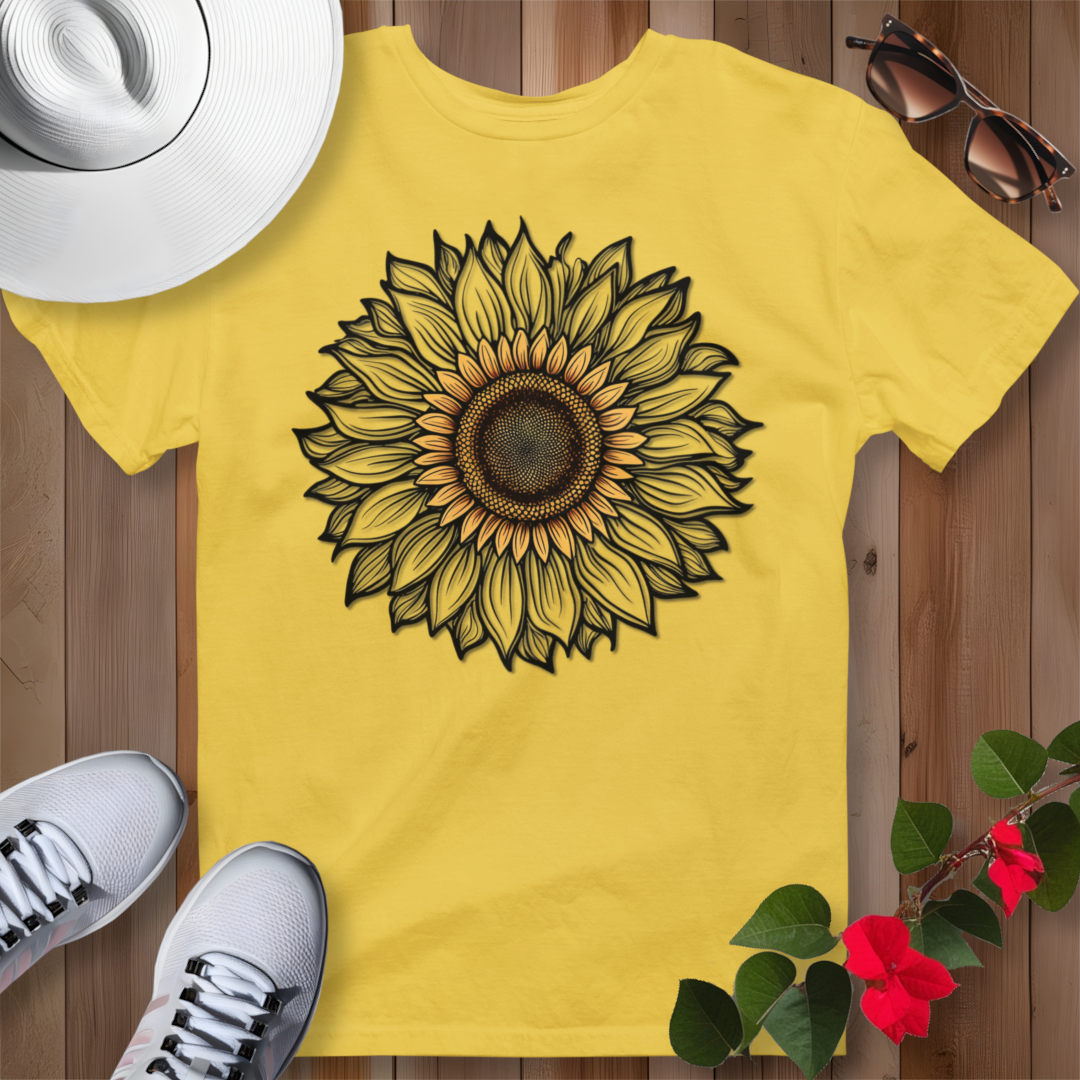 Sunflower Line Art T-Shirt