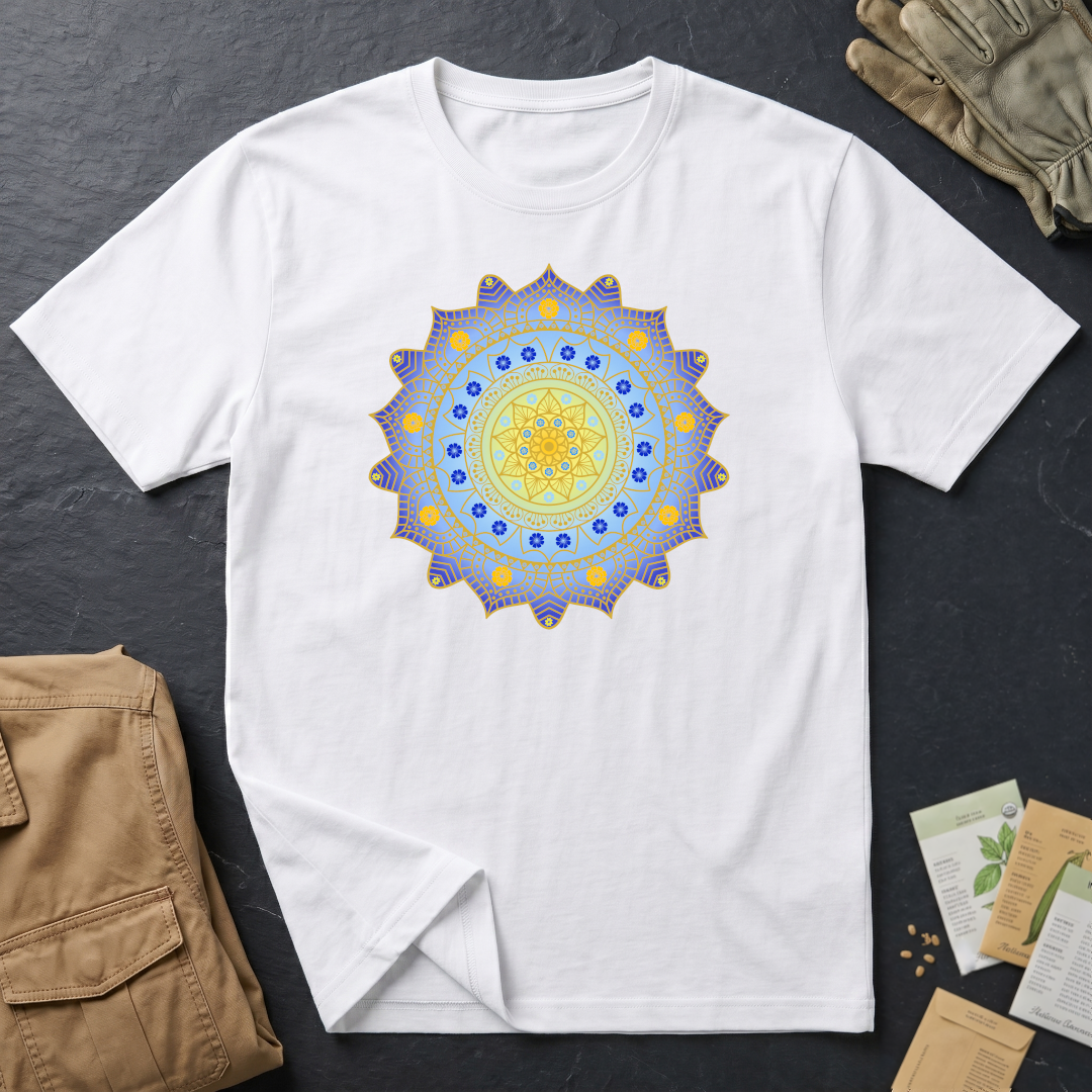 Hawaiian Hibiscus Mandala T-Shirt Blue / Gold