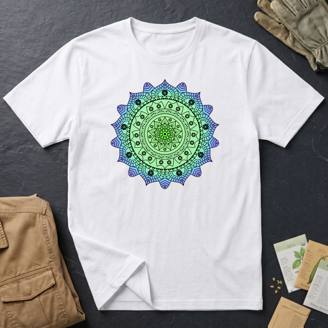Hawaiian Hibiscus Mandala T-Shirt Blue / Green
