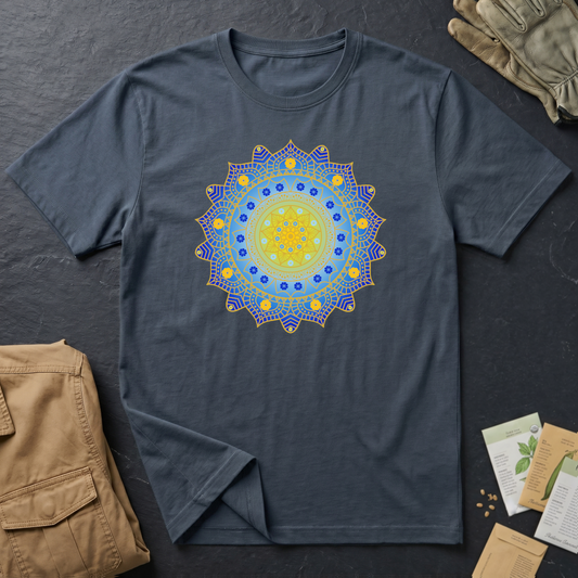 Hawaiian Hibiscus Mandala T-Shirt Blue / Gold
